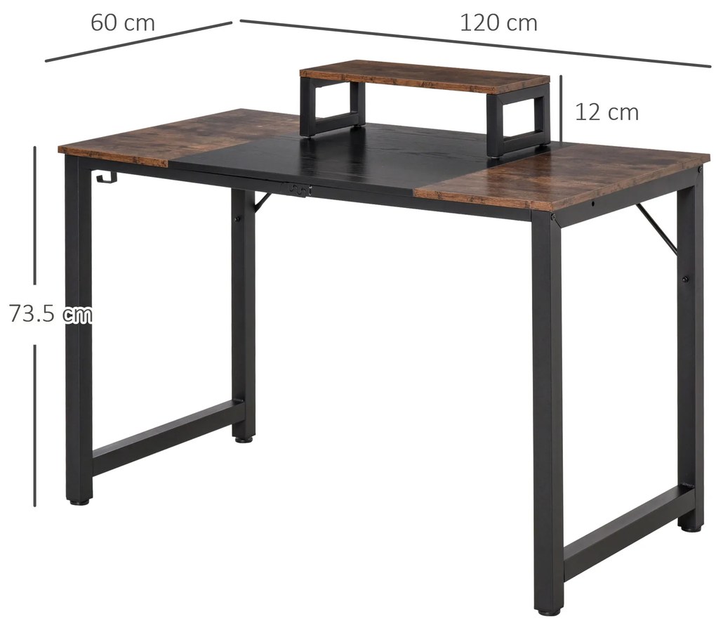 HOMCOM birou stil industrial, suport monitor, 120x60x73,5cm | AOSOM RO