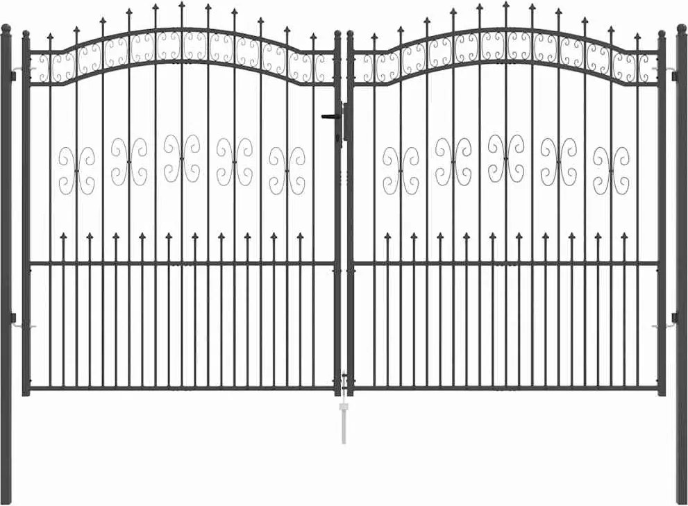 vidaXL Poartă din Gard cu Vârf de Lancă Gri 305 x 175 cm Oțel