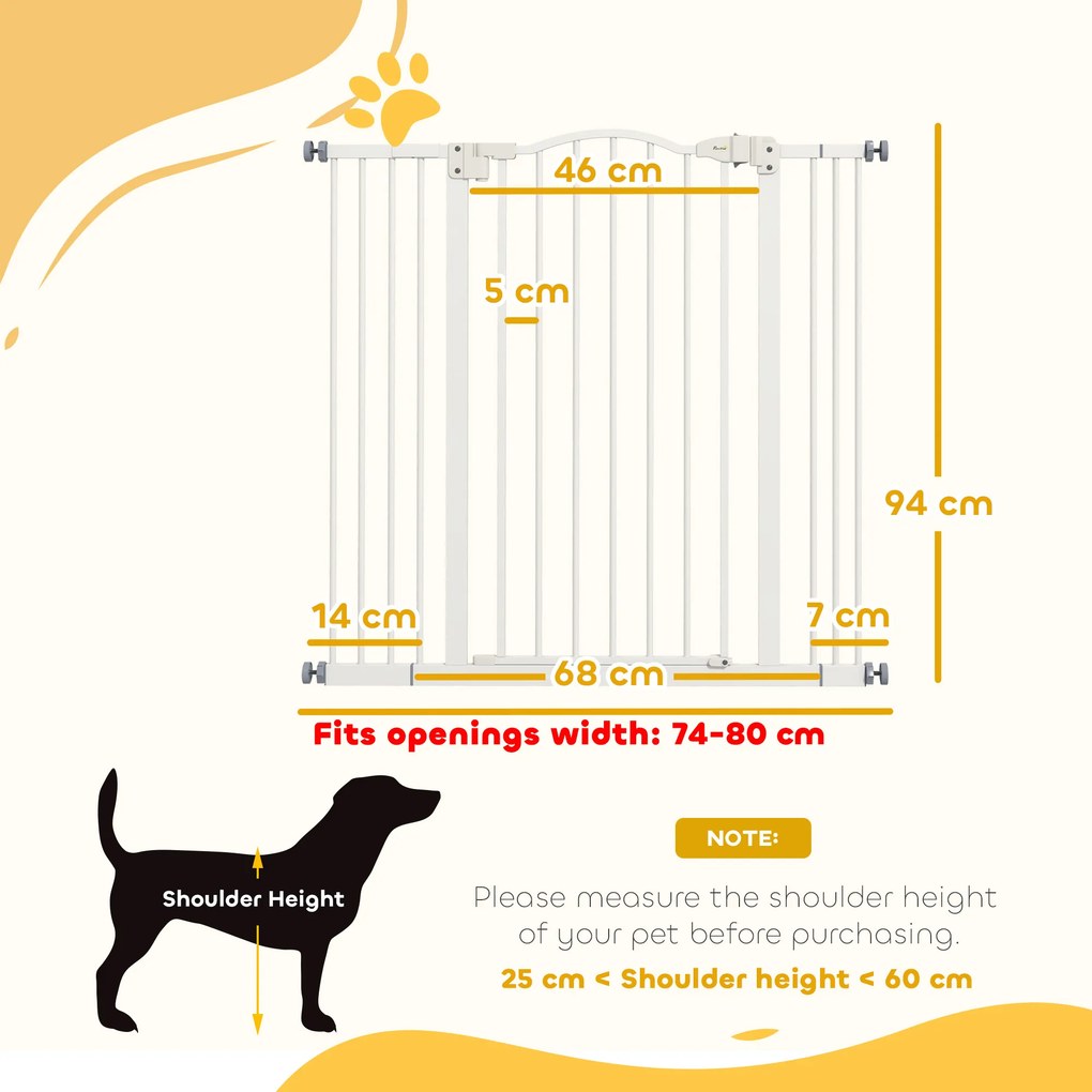 PawHut Poartă Extensibilă pentru Câini fără Șuruburi, Poartă de Siguranță Reglabilă, 94-100x94 cm, Alb | Aosom Romania