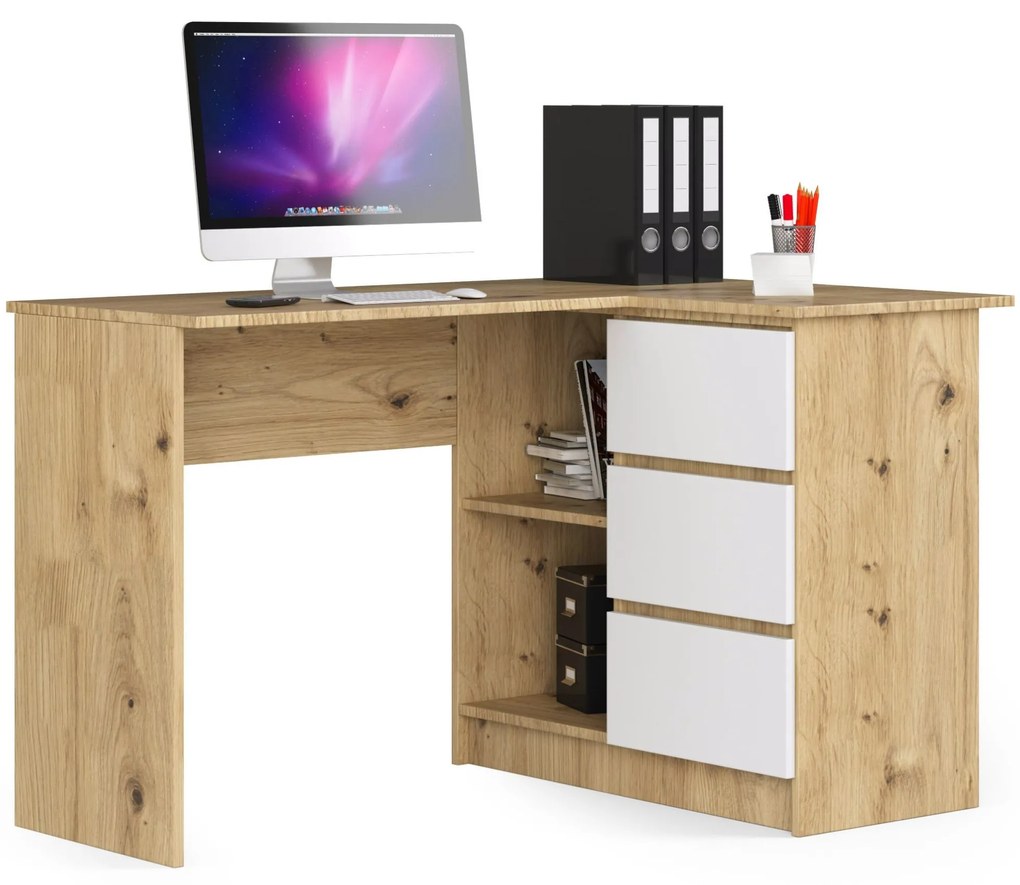 Masă PC de colț Bodhi (Stejar artisan + Alb) (D). 1070966