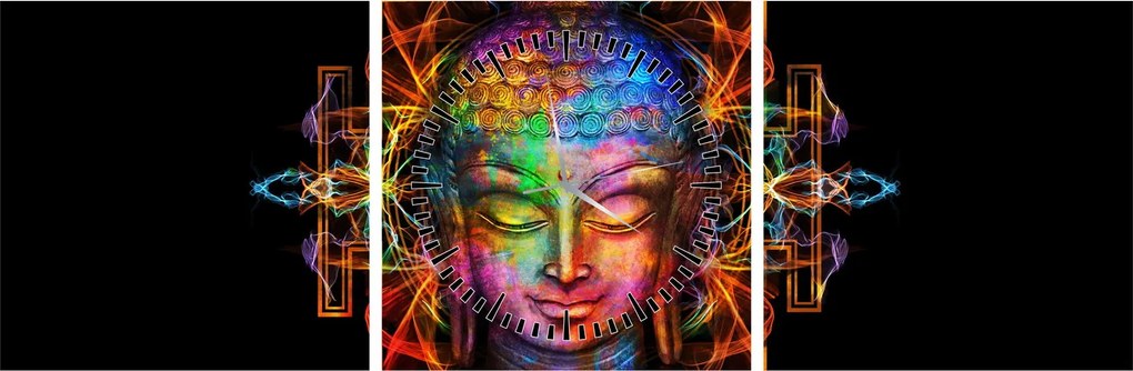 Tablou - Bustul lui Buddha în culori neon (cu ceas) (90x30 cm)