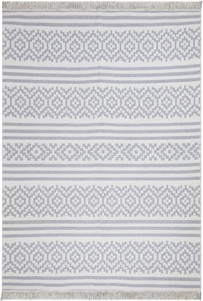 Covor 22996A, 60x100 cm, forma dreptunghiulara, bumbac, alb/gri