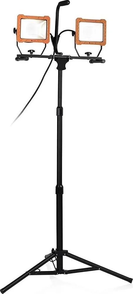 Proiector LED 2 x 30 W cu stativ, 230 V, 4000 K, IP65, portocaliu/negru