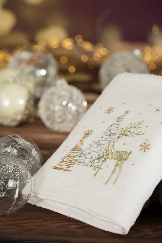 Prosop din bumbac cu model de Crăciun alb cu ren Lăţime: 70 cm | Lungime: 140 cm