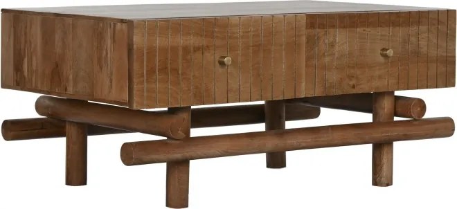 Măsuță de cafea dreptunghiulară din lemn de mango, natur, cu 2 sertare, finisaj satinat, 45 x 100 x 60 cm, „Tavira” – Ethnic Collections