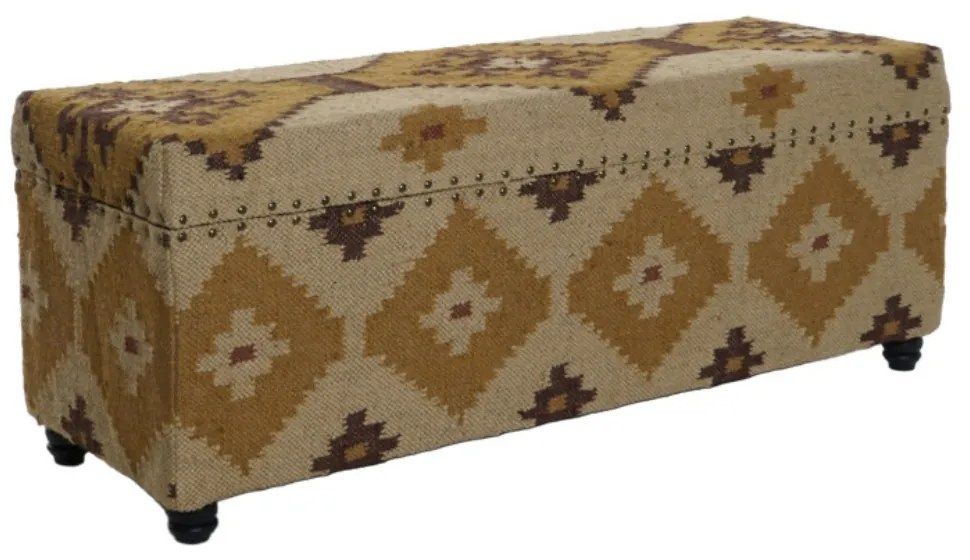 Cufar vintage killim, din lemn masiv imbracat in lana si bumbac, Nomad