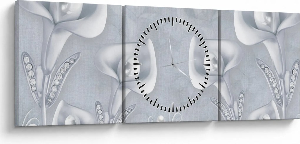 Tablou - Flori de perle (cu ceas) (90x30 cm)