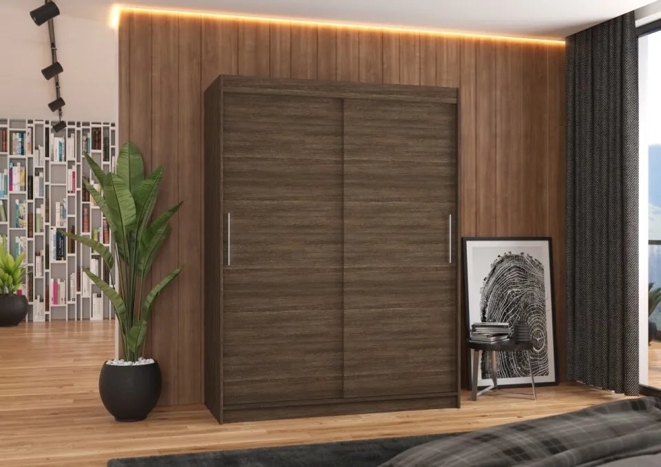 Dulap cu usi glisante 150x215 cm, Denver, ADRK Furniture (Culoare: Ciocolata)