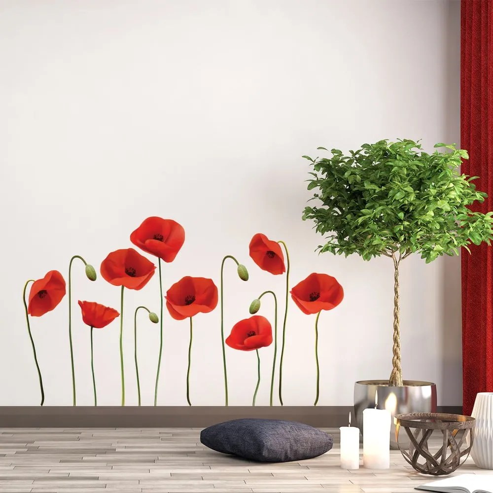 Set autocolante pentru perete Ambiance Vermeil Poppies, 60 x 70 cm