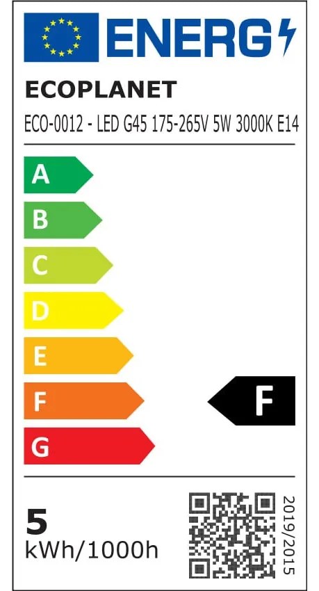 Bec LED Ecoplanet, glob mic G45, 5W (40W), lumina calda 3000K, 220v, E14 Lumina calda - 3000K, 1 buc
