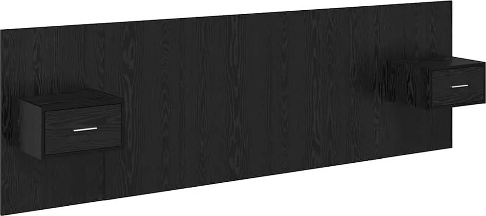 vidaXL Tăblie cu Noptieră cu sertar 3 pcs Stejar Negru Lemn compozit