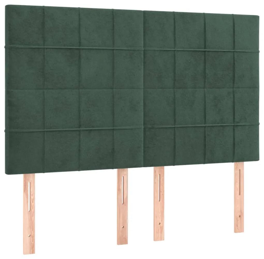 Pat box spring cu saltea, verde inchis, 140x190 cm, catifea Verde inchis, 140 x 190 cm, Cu blocuri patrate