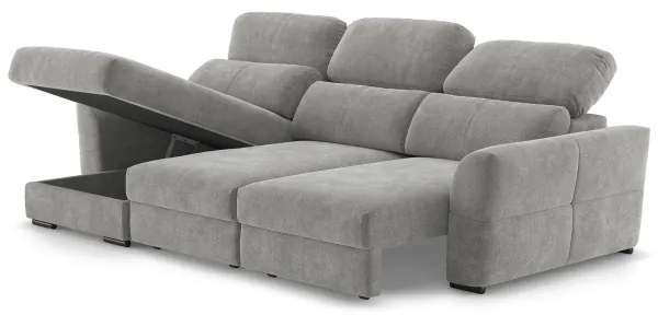 Canapea colțar extensibilă TRENTO, 3 locuri, reversibilă, cu spațiu de depozitare, gri deschis