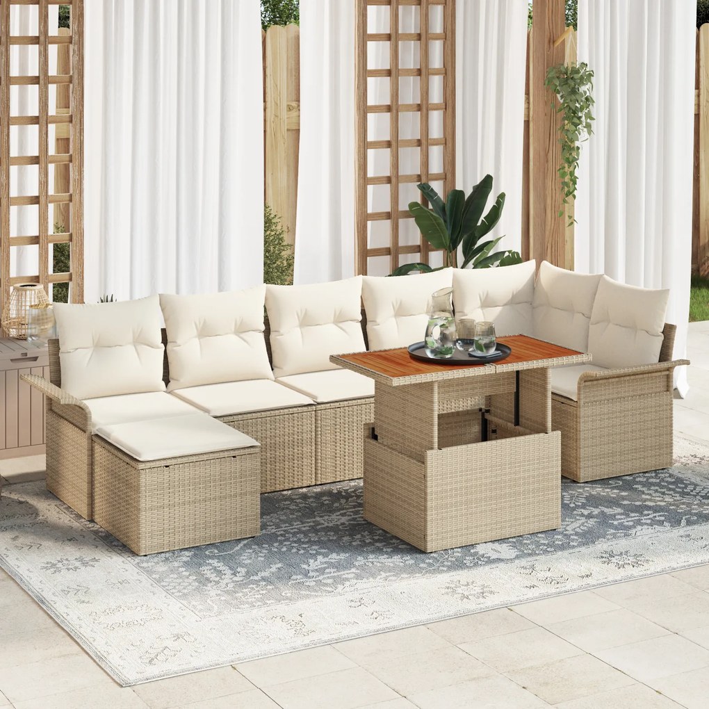 vidaXL Set de dining pentru grădină cu 8 piese cu perne Bej Ratan Acacia