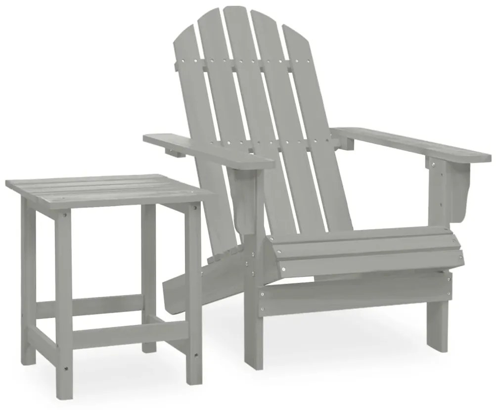 vidaXL Scaun de grădină Adirondack cu masă, gri, lemn masiv de brad