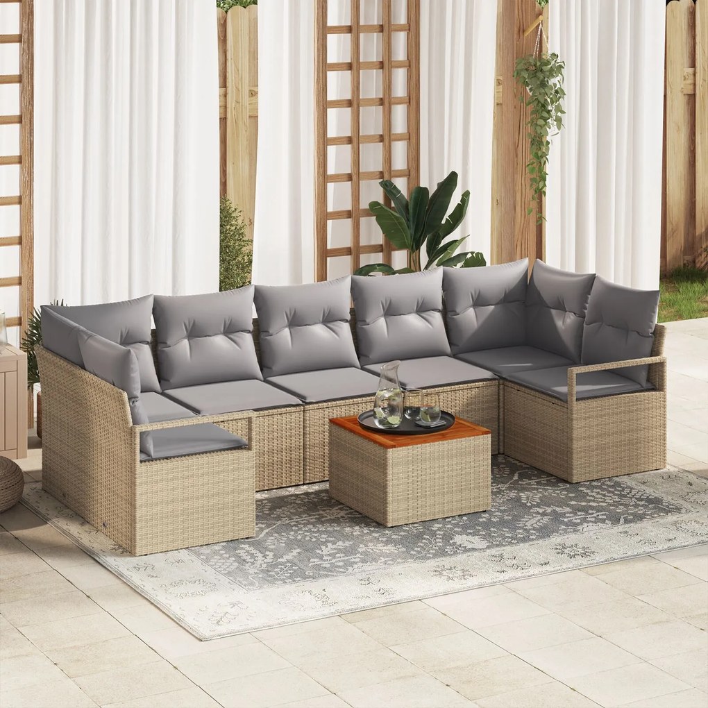 vidaXL Set de canapele pentru grădină , 8 piese, cu perne Bej din rattan poliesteric Acacia