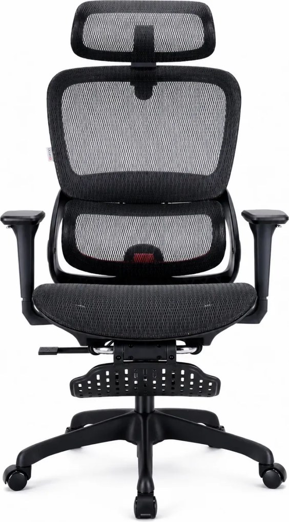Scaun ergonomic SIHOO B100, Suport lombar dinamic cu ajustare automata, Cotiere 4D, Tetiera 3D, Mecanism multifunctional inclinare/blocare in 3 pozitii, Suport picioare, Mesh, Negru