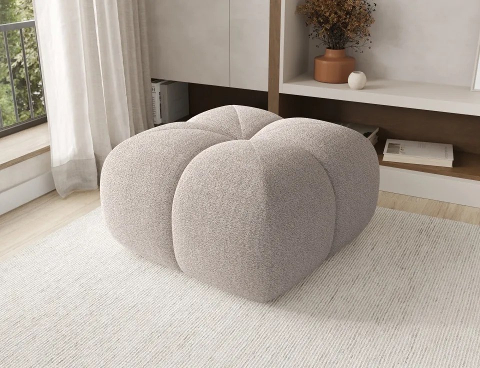 Puf Tapitat Covio 85x85x52 cm, Beige Bouclé – Royal 18