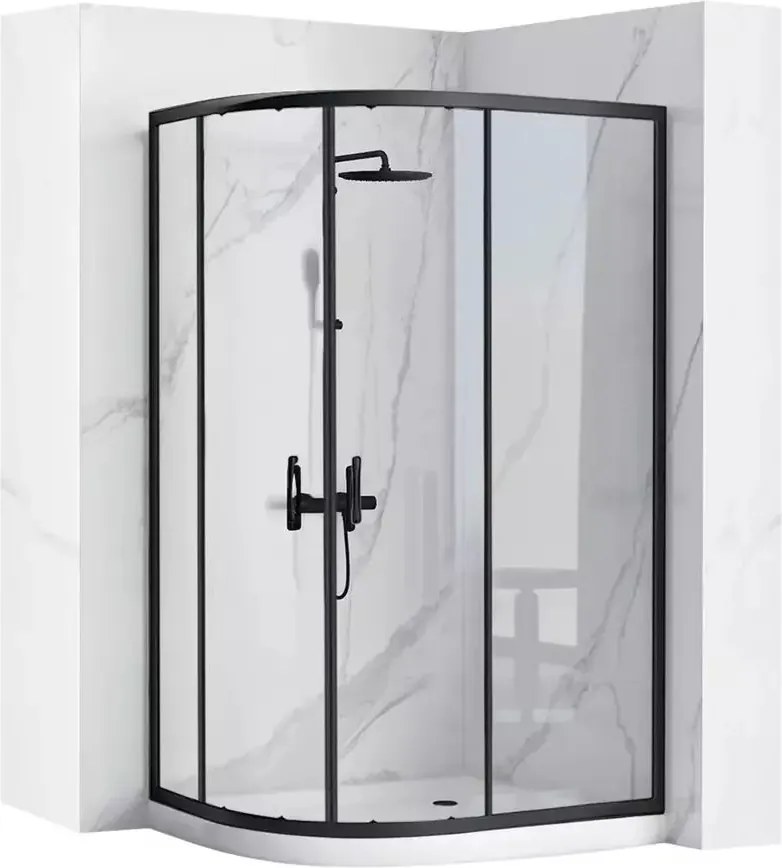 Cabina dus cu cadita semirotunda Rea Look cu doua usi culisante 80x100 negru mat dreapta