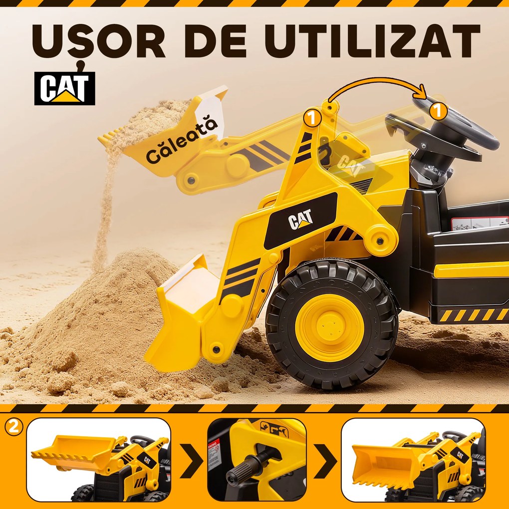 AIYAPLAY Ruspa Electrică pentru Copii 3-6 Ani Marca Oficială Caterpillar 12V cu Telecomandă, Galben | Aosom Romania