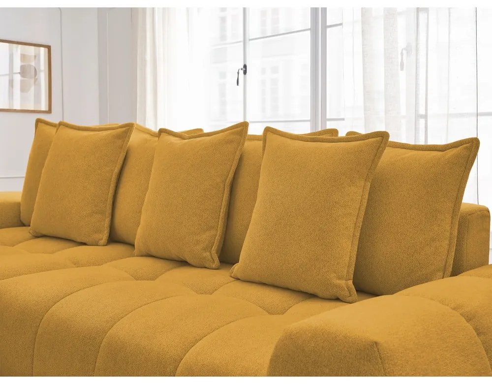 Colțar galben muștar extensibil/cu spațiu de depozitare cu tapițerie din chenille (cu colț pe partea stângă/cu șezlong) Everest – Bobochic Paris