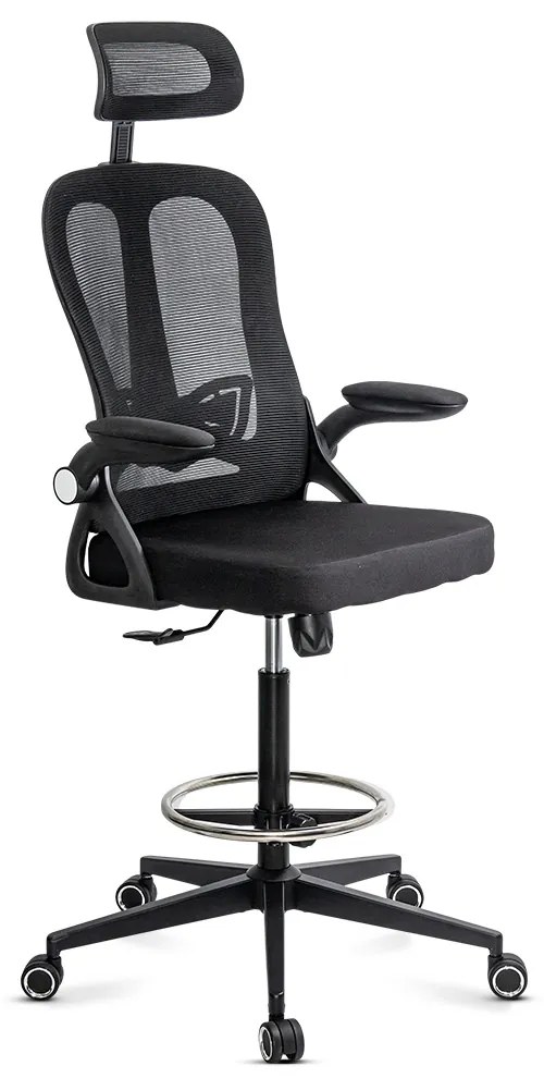Scaun operativ ergonomic negru din mesh cu suport picioare reglabil și tetieră ajustabilă OFF 650