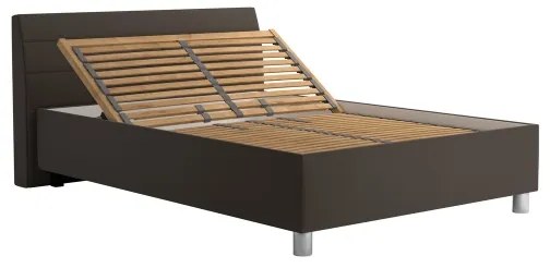 Pat tapițat DALMA 140x200 cm, cu spațiu de depozitare și saltea, gri/maro