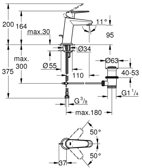 GROHE EURODISC COSMOPOLITAN 23049002 - baterie pentru lavoar, mărimea S, crom