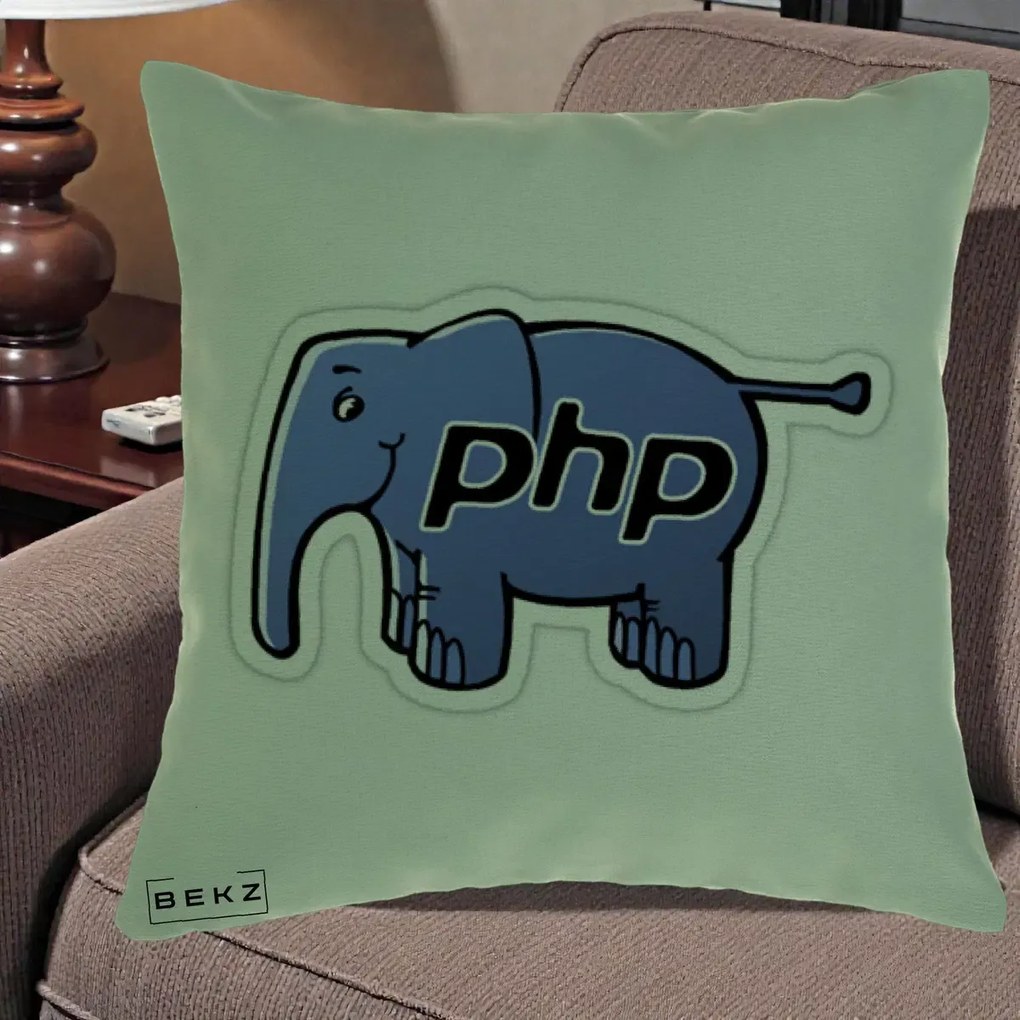 Perna Personalizata PHP Elephant, 40x40 cm, Verde, Husa Detasabila, Perna Inclusa, BEKZ®