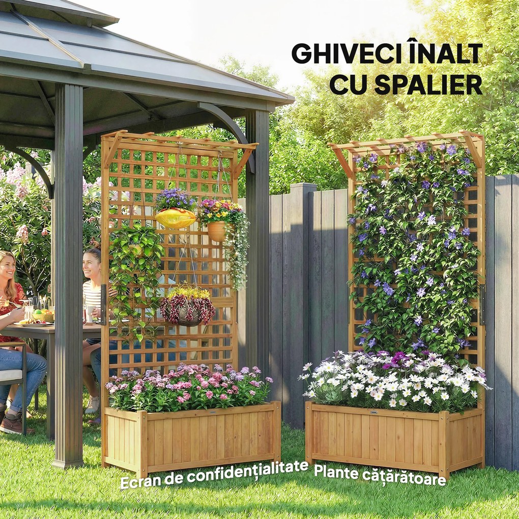 Outsunny Jardinieră înălțată cu Spalier și Acoperiș, Ghiveci, Strat de Flori, rezistent la intemperii, Lemn, 90 x 45 x 183 cm, Maro | Aosom Romania