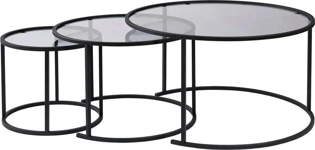 Set 3 masute cafea AURUM, transparent/negru, sticla/metal