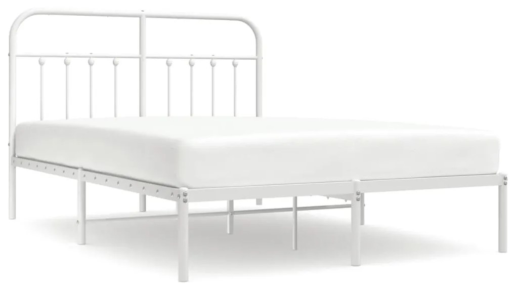 352628 vidaXL Cadru de pat metalic cu tăblie, alb, 140x200 cm
