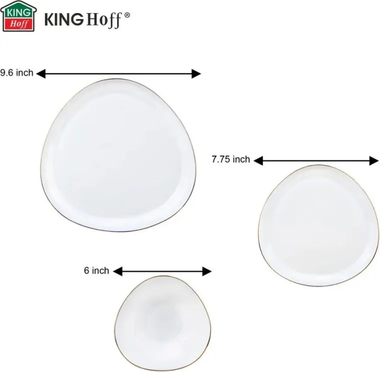 Set de masă Kinghoff KH 2036, 18 piese, pentru 6 persoane, sticlă opală, margine aurie, alb