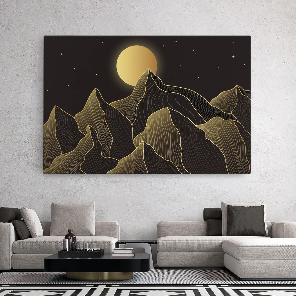 Tablou Canvas, 80x120cm, Dormitor si Living, Peisaje, Munti, Gold Shiny Moon