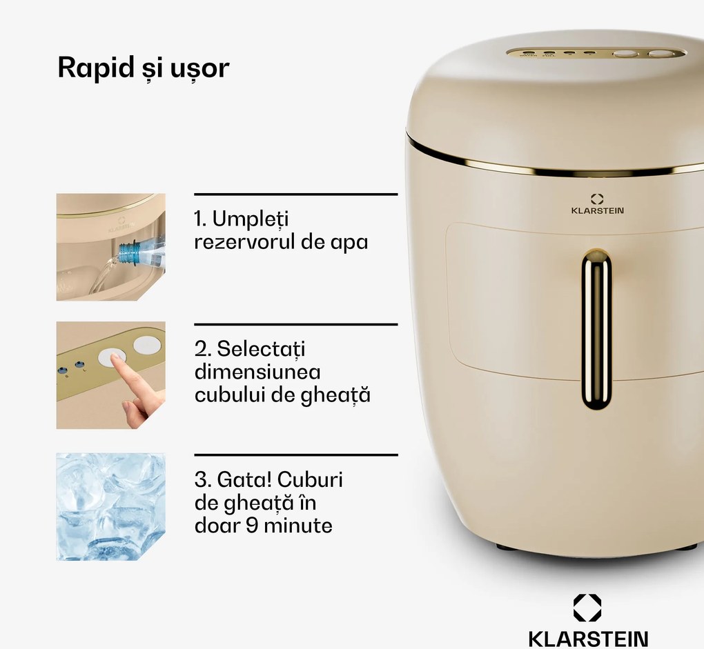 Klarstein Mașină de gheață Passau, 2 dimensiuni, 15 kg/24 h, Auto-Clean