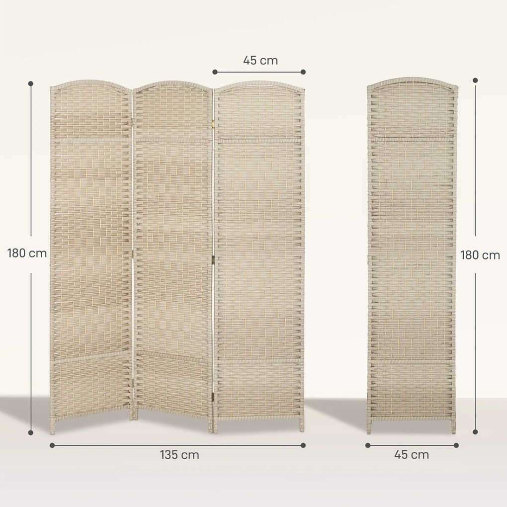 HOMCOM Paravan Interior cu 3 Panouri Pliabil, 135x180 cm, Separatoare Împletit din PP și Lemn de Pin, Stejar | Aosom Romania