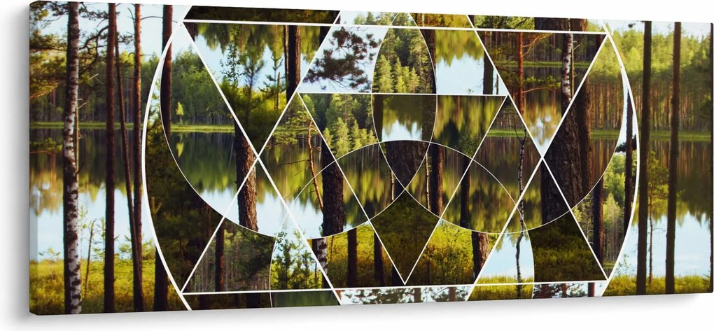 Tablou - Colaj geometric pe fundalul pădurilor nordice (120x50 cm)