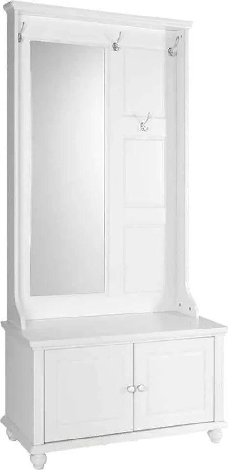 Cuier lemn masiv alb cu Oglinda Elizabeth, 92 × 40 × 191 cm