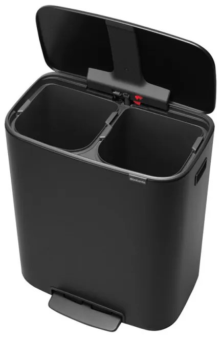 Cos de gunoi Brabantia Bo Pedal 1003191, 2x30 L, Inchidere lina, Baza antiderapanta, Negru