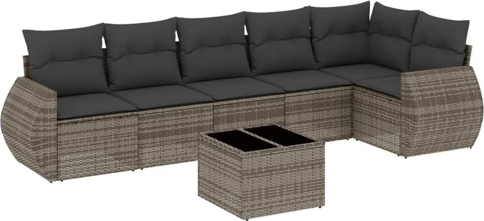 vidaXL Set canapele de grădină, 7 piese, cu perne, gri, poliratan