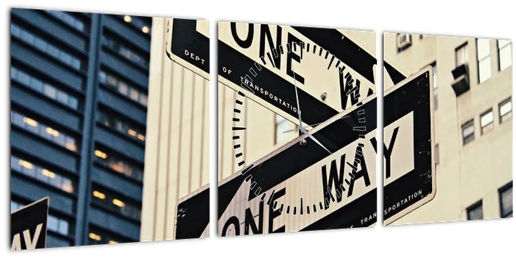 Tablou - New York ONE WAY (cu ceas) (90x30 cm)