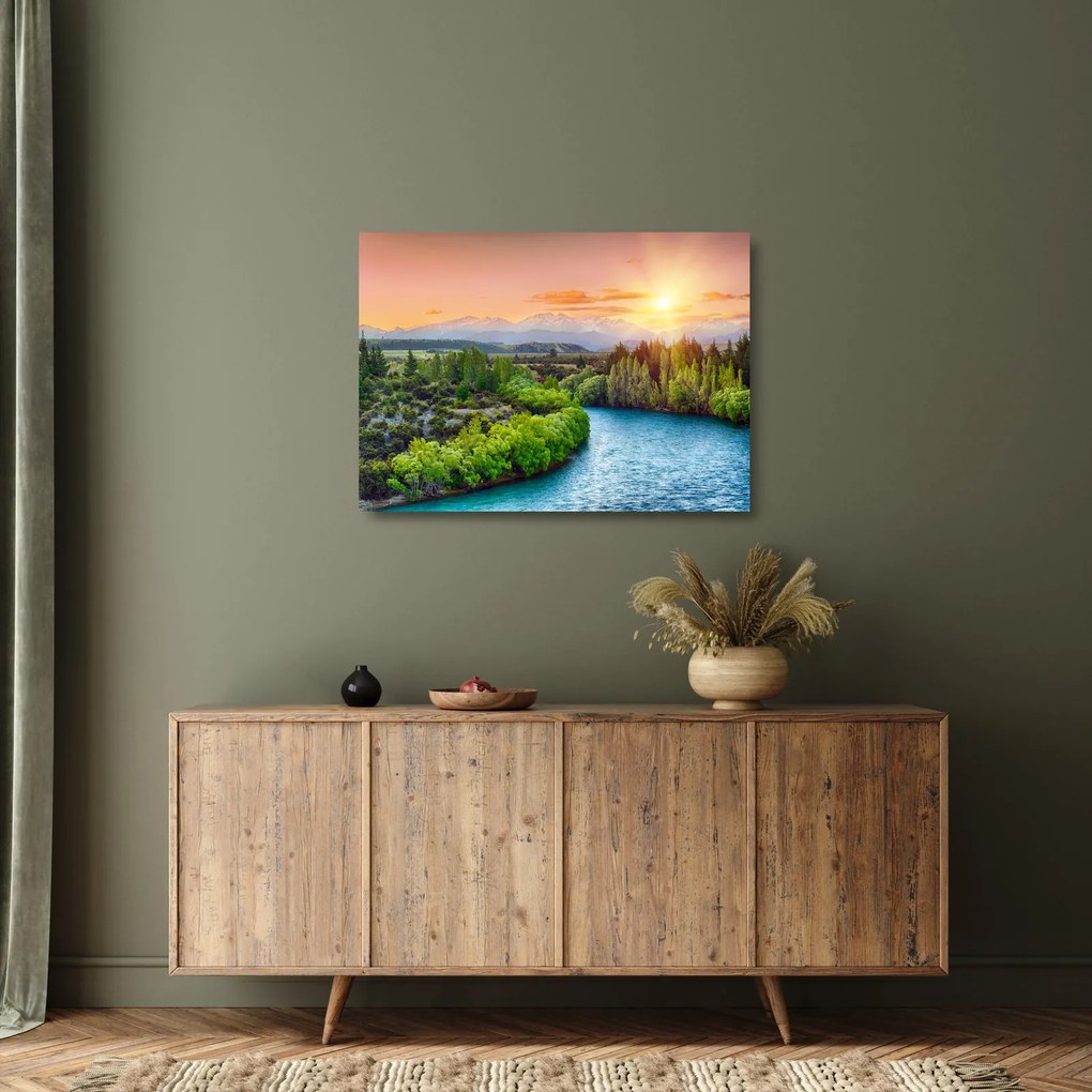 Tablou pe sticlă - Pădure peisaj montan (70x50 cm)