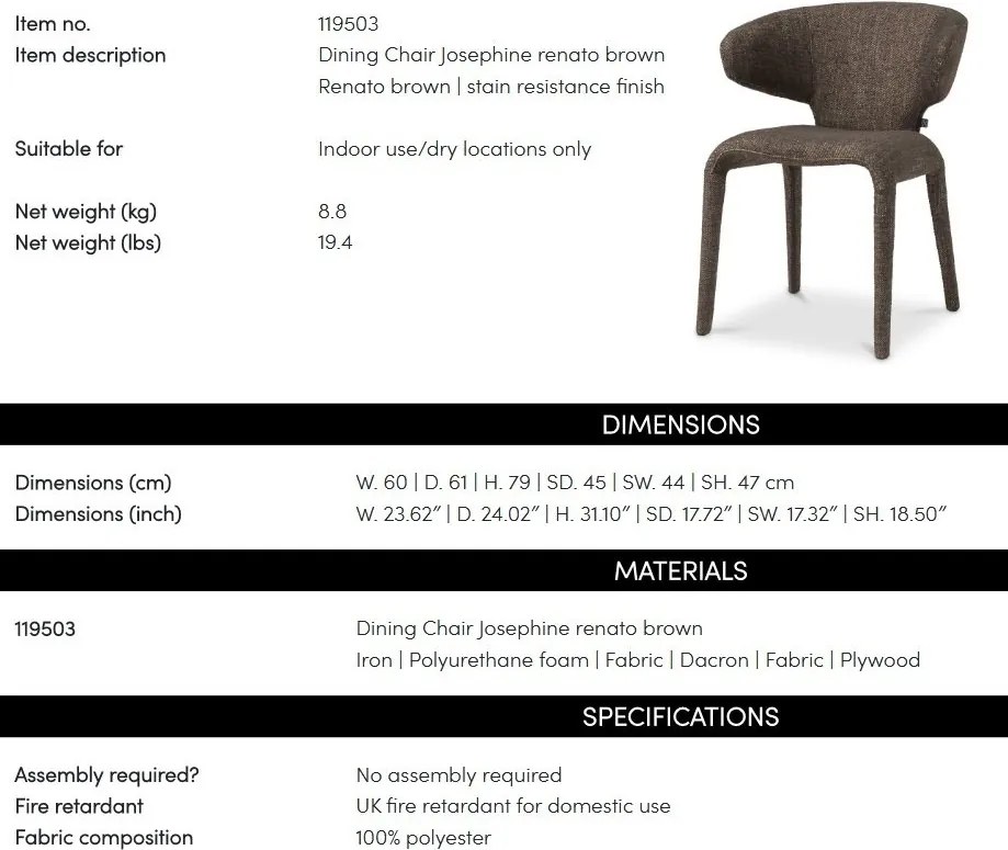 Scaun elegant design LUX Josephine, Renato brown