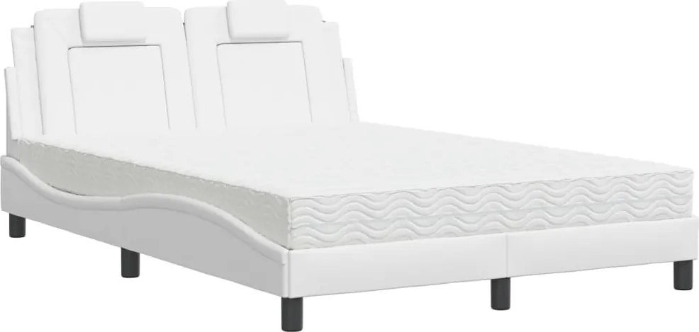 vidaXL Pat, Viana, cu saltea, alb, 140x190 cm, piele ecologică