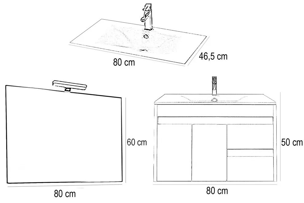 Mobilier complet de baie Luna Prime 80, stejar Sonoma-alb