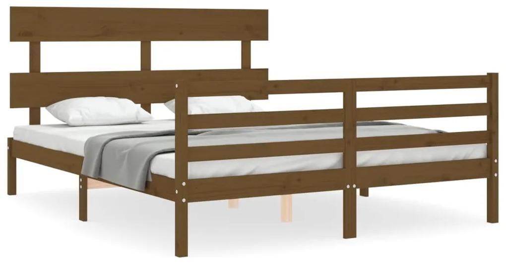 3195099 vidaXL Cadru de pat cu tăblie, maro miere, king size, lemn masiv
