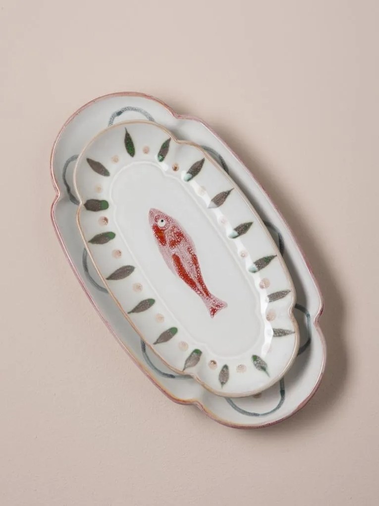 Platou oval din ceramică, albastru, 23×12 cm, "Marine"
