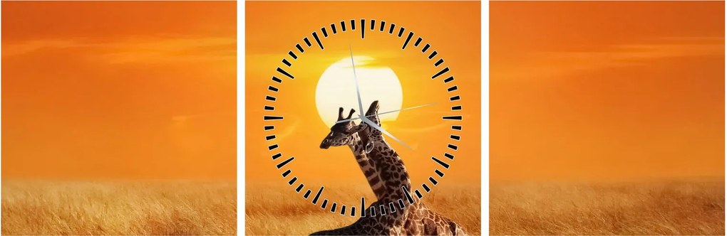 Tablou - Girafe în Parcul Național Serengeti (cu ceas) (90x30 cm)