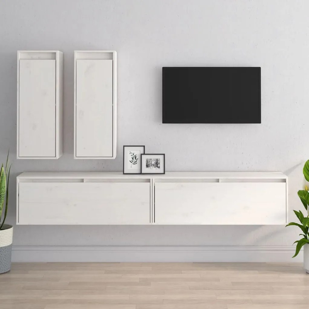 vidaXL Comode TV, 4 buc., alb, lemn masiv de pin
