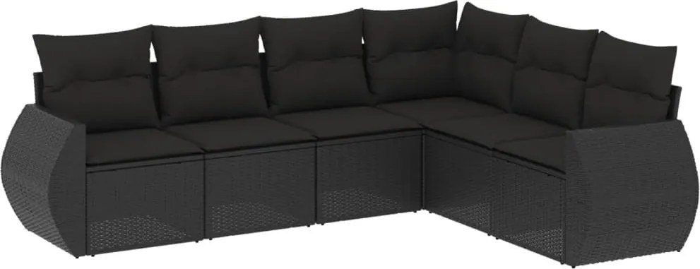 vidaXL Set mobilier de grădină cu perne, 6 piese, negru, poliratan